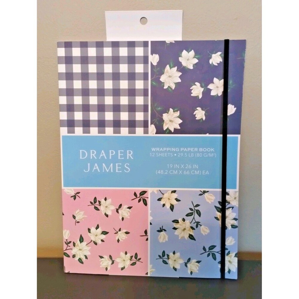 Draper James Wrapping Paper Book Floral Plaid 12 sheets 19"x26" w/ Gift Tags NEW